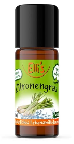 Ellis Aromen Zitronengras NATÜRLICHES Lebensmittelaroma | Aromakonzentrat aus 100 % Veganen und Natürlichen Ursprung | Für Speisen & Getränke | 10 ml von Elli´s