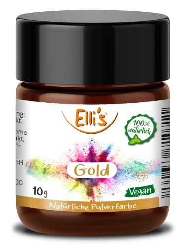 Pulver Lebensmittelfarbe Gold - Vegan und 100% natürlich, für Backwaren und Süßspeisen, universell für Lebensmittel einsetzbar, auch zum Färben von Flüssigkeiten von Elli´s