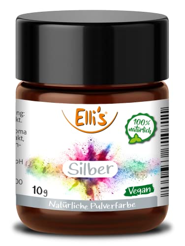 Pulver Lebensmittelfarbe Silber - Vegan und 100% natürlich, für Backwaren und Süßspeisen, universell für Lebensmittel einsetzbar, auch zum Färben von Flüssigkeiten von Elli´s