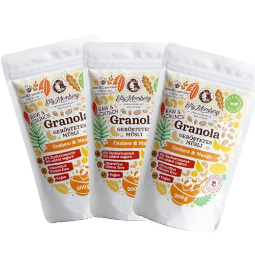 BIO Rohkost-Granola RAW & CRUNCH - ohne Zuckerzusatz - glutenfrei 200 g - 3er Pack von Elly Momberg