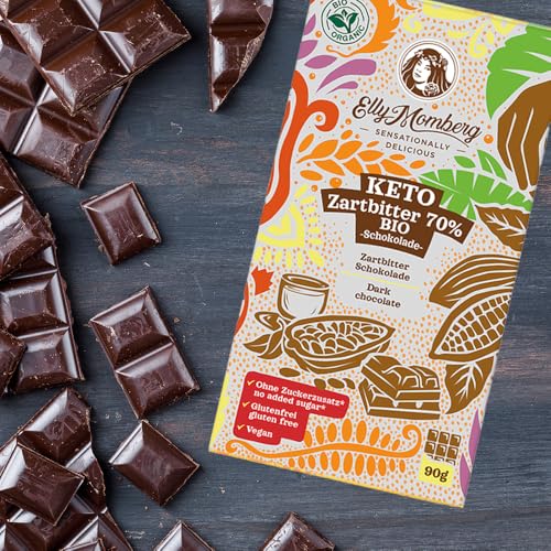 Elly Momberg - Bio Chocdeligt 70% Keto Schokolade Zartbitter 90 g - Vegan, ohne Zuckerzusatz - 3er Pack von Elly Momberg