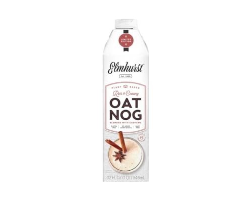 Elmhurst 1925 OatNog Cashew – Veganer Hafer-Cashew-Eggnog mit würziger Zimtnote – Cremig, vielseitig und ganzjährig genießbar – 946 ml von Elmhurst