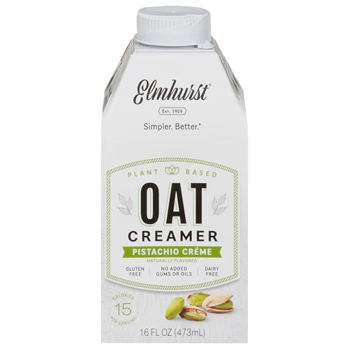 Elmhurst 1925 Pistachio Creme Oat Creamer – Vegane Hafer-Kaffeesahne mit Pistaziennote – Cremig und vielseitig – Perfekt für Kaffee, Tee, Smoothies und Backrezepte – 473 ml von Elmhurst