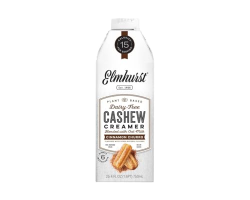 Elmhurst 1925 Cinnamon Churro Cashew Creamer – Vegane Kaffeesahne mit Zimtnote – Cremig und vielseitig – Perfekt für Kaffee, Tee, Desserts und mehr – 750 ml von Elmhurst