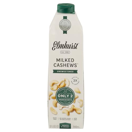 Elmhurst 1925 Unsweetened Cashew Milk – Veganer Cashew-Drink ohne Zuckerzusatz – Cremig, vielseitig und natürlich – Perfekt für Kaffee, Smoothies, Müsli und mehr – 946 ml von Elmhurst