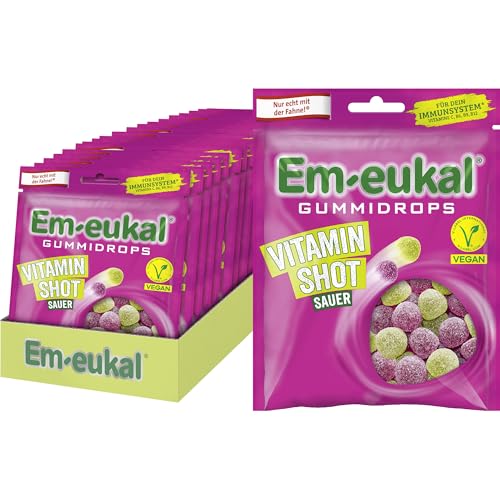 Em-eukal Gummidrops Vitamin Shot Vegan 1620g – Fruchtig mit saftiger Füllung, 10 Vitamine für das Immunsystem, vegan, laktosefrei – Ideal für die tägliche Erfrischung, 18 x 90 g von Em-eukal