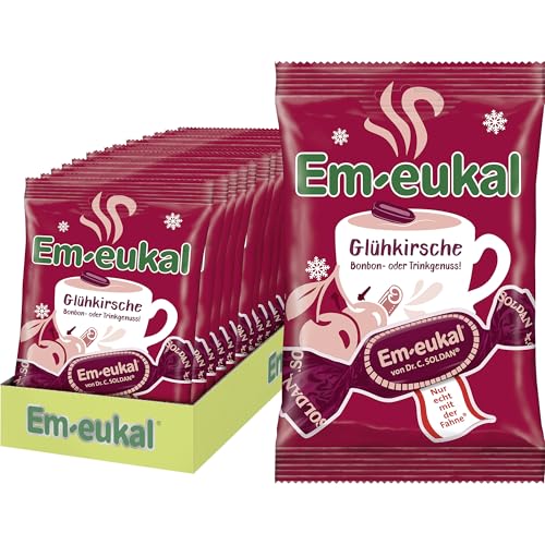 Em-eukal Winter Edition Glühkirsche 1350g – Bonbons mit natürlichem Kirschgeschmack, mit 6% Kirschsaft & feiner Zimtnote, alkoholfrei, laktosefrei – Ideal für den Winter, 15 x 90 g von Em-eukal