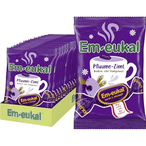 Em-eukal Winter Edition Pflaume Zimt 1350g – Fruchtige Bonbons mit 8% Pflaumensaft & feiner Zimtnote, alkoholfrei, laktosefrei – Ideal für den Winter, 15 x 90g von Em-eukal