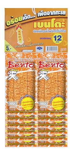 Bento Thai Snack Getrockneter Tintenfisch Meeresfrüchte Asiatisch Snack, Namprik Thai Original (Orange) 4 g x 12 Beutel von EmoBug