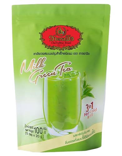 Cha Tra Mue 3 in 1 Instant Thai Tee Teal Milch und Zucker Mix Pulver, Grüntee 5 x 20 g (1er Pack) von EmoBug