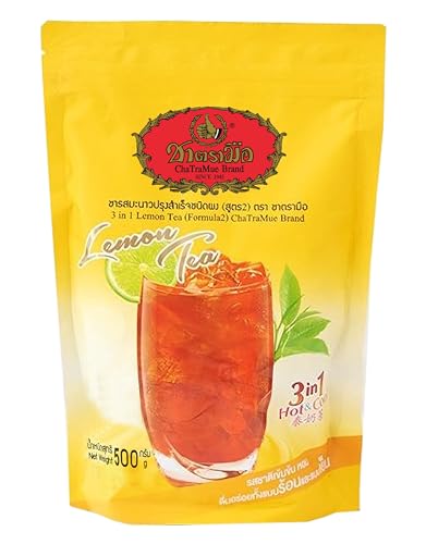 Cha Tra Mue Instant 3 in 1 Thai Tee Tea Eistee Mix Pulver, Zitronentee 1 x 500 g (1er Pack) von EmoBug