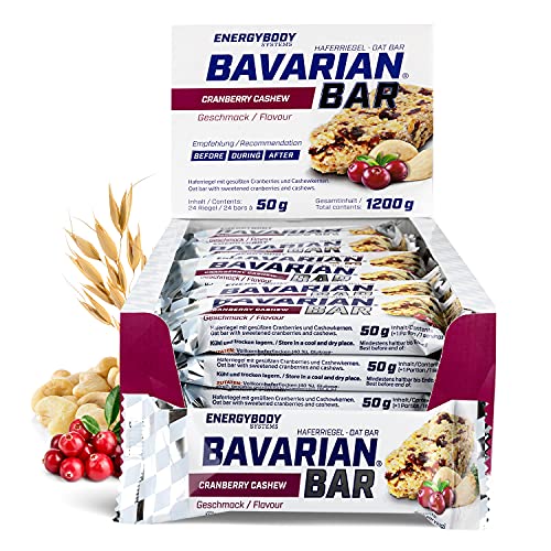 Energybody® Bavarian Bar Haferriegel "Cranberry-Cashew" 24x50g / Energieriegel als Oatsnack/Powerriegel Flapjack als Sportnahrung/Haferflocken Riegel, Kohlenhydrate Riegel als Sportlernahrung von Energybody