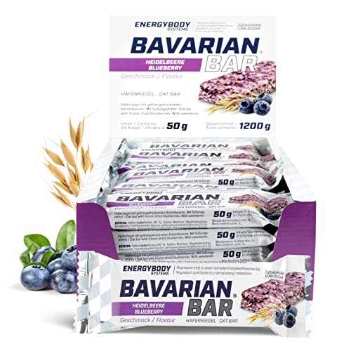 Energybody® Bavarian Bar Haferriegel "Heidelbeere" 24x50g / Energieriegel als Oatsnack/Powerriegel Flapjack als Sportnahrung/Haferflocken Riegel, Kohlenhydrate Riegel als Sportlernahrung von Energybody