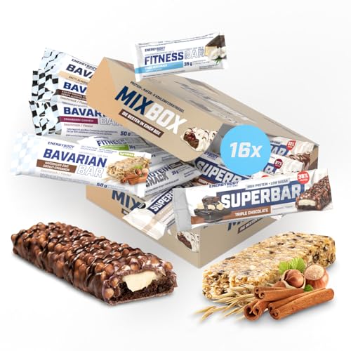 Energybody® Protein Riegel Mix Box aus 16 Riegeln mit Eiweißriegel, Energieriegel & Haferriegel/Proteinriegel Probierpaket/Fitnessriegel Geschenkbox von Energybody