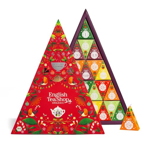 ETS - BIO Tee Adventskalender 2024 "Mosaik rot", Weihnachtskalender, 25 Pyramidenbeutel, Früchtetee, Kräutertee, Grüner Tee, Weihnachtstee von English Tea Shop