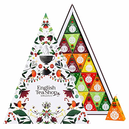 ETS - BIO Tee Adventskalender 2024 "Mosaik weiß", Weihnachtskalender mit 25 Tee Pyramidenbeutel, Früchtetee, Kräutertee, Weihnachtstee von English Tea Shop