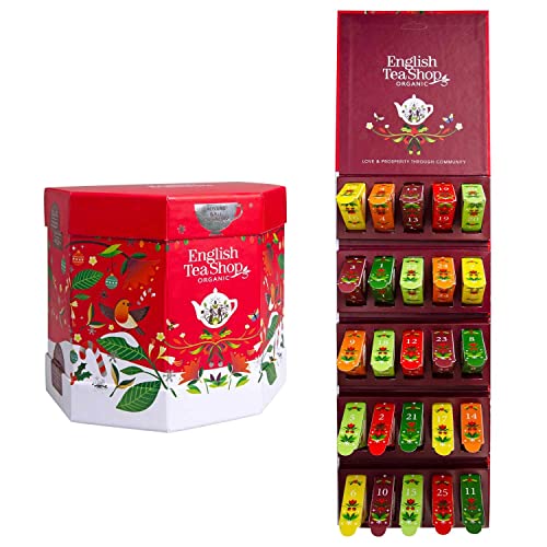 ETS - BIO Tee Adventskalender 2025 "Santa's Secret", Weihnachtskalender für Männer und Frauen mit 25 Pyramidenbeutel zum Aufhängen von English Tea Shop