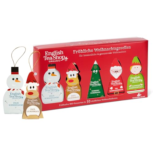 ETS - BIO Wintertee Box "Fröhliche Weihnachtsgesellen", Tee Geschenk, Wichtelgeschenk, 10 Pyramidenbeutel von English Tea Shop