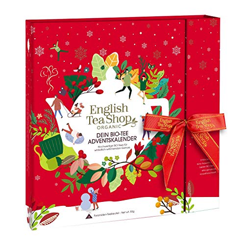 ETS - Premium Tee Adventskalender mit Schleife "Red Christmas", 25 BIO Tee in Teepyramiden, Früchtetee, Kräutertee, Wintertee von English Tea Shop