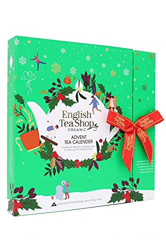 ETS - Tee Adventskalender Buch mit Schleife "Grün", 25 Boxen mit BIO-Tees in hochwertigen Pyramiden-Teebeuteln von English Tea Shop