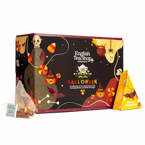 ETS - Teegeschenk Halloween | Deko & Party Mitbringsel | 3 BIO Tee Sorten Hexe Skelett Kürbis | 12 Pyramidenbeutel von English Tea Shop