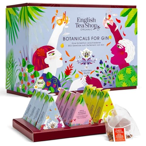 ETS Botanicals for Gin Gewürze BIO | 12er Geschenk Set mit 3x4 hochwertigen Gin Tonic Gewürz-Mischungen | DIY Gin Botanicals in Pyramidenbeutel von English Tea Shop