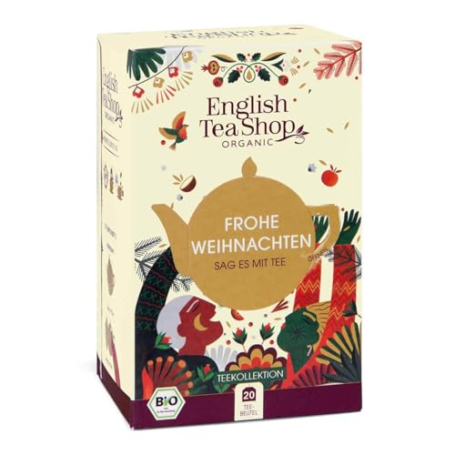 English Tea Shop - Tee Geschenk "Frohe Weihnachten", personalisierbar, mit Klappkarte, Wichtelgeschenk, BIO, 20 Teebeutel, 5 Sorten von English Tea Shop