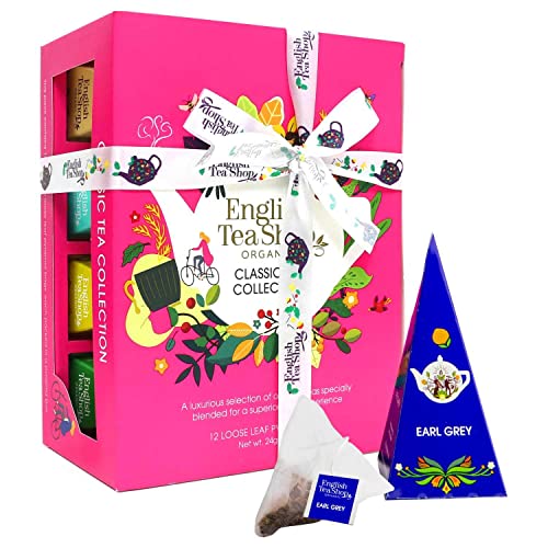 ETS - Teegeschenk mit Schleife "Klassische Tee Kollektion" | 12 versch. BIO Tee Sorten: Früchtetee, Kräutertee, Grüner & Schwarzer Tee | Geschenk zum Geburtstag Ostern Muttertag | 12 Pyramiden-Beutel von English Tea Shop