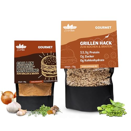 EntoSus - Grillen Hack und Grillen Burgermischung | Hackfleisch, Fleischersatz, Burger Patties, Proteinreich, nachhaltig, lokal produziert in Deutschland (1x 70g & 1x 90g, Gourmet Koch Duo) von EntoSus