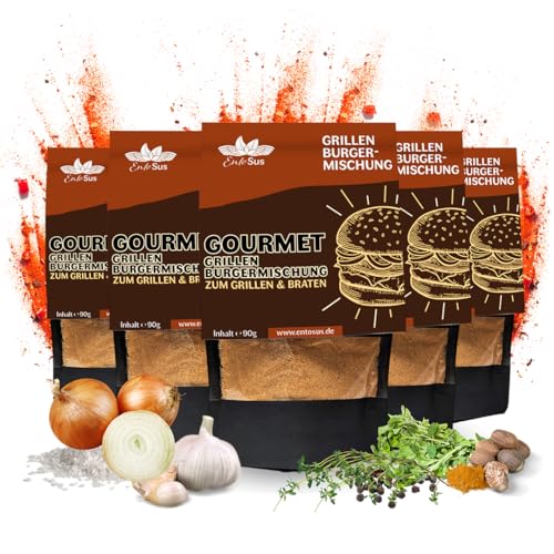 EntoSus - Grillen Hack und Grillen Burgermischung | Hackfleisch, Fleischersatz, Burger Patties, Proteinreich, nachhaltig, lokal produziert in Deutschland (Grillen Burgermischung, 5 x 90g) von EntoSus