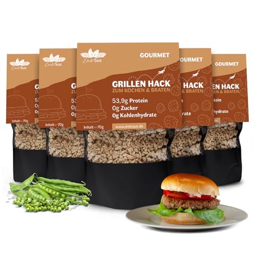 EntoSus - Grillen Hack und Grillen Burgermischung | Hackfleisch, Fleischersatz, Burger Patties, Proteinreich, nachhaltig, lokal produziert in Deutschland (Grillen Hack, 5 x 70g) von EntoSus