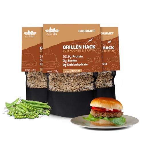 EntoSus - Grillen Hack und Grillen Burgermischung | Hackfleisch, Fleischersatz, Burger Patties, Proteinreich, nachhaltig, lokal produziert in Deutschland (Grillen Hack, 3 x 70g) von EntoSus