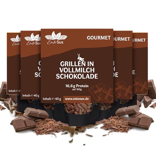 EntoSus - Knusprige Grillen in belgischer Schokolade (5x 40g, Vollmilch) von EntoSus