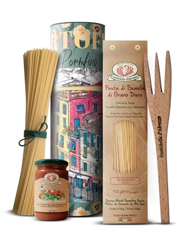 Italienische Geschenkbox Portofino – Geschenkrolle gefüllt mit Spaghetti, Sauce, Holzgabel & Rezept – Italien Geschenkidee für Weihnachten, Geburtstag oder kleines Geschenk (Tomaten-Basilikum-Sauce) von Epic Earth NOURISH YOUR SOUL