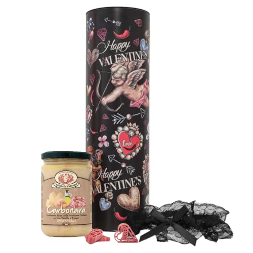 Italienische Geschenkbox "Valentinstag" – Geschenkrolle mit roten Pasta Herzen, Sauce Carbonara und einem schwarzen Strumpfband – Geschenkidee zum Valentinstag – Valentinstaggeschenk (Carbonara) von Epic Earth NOURISH YOUR SOUL