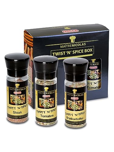 eppers Gewürze Gewürzmühlen Set | Bratkartoffel Gewürz, Tomate Gewürz und Steakgewürzsalz | 3er-Set von Eppers