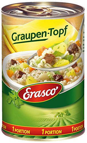 ERASCO Graupen-Topf mit erntereifem Gemüse und Schweinefleisch (1 x 400g), In rund 5 Minuten fertig – Mit erntereifem Gemüse – Ohne Schnickschnack – Einfach lecker von Erasco