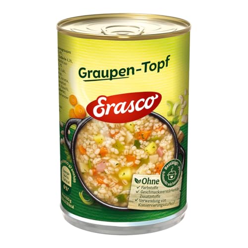 ERASCO Graupen-Topf mit erntereifem Gemüse und Schweinefleisch (1 x 400g), In rund 5 Minuten fertig – Mit erntereifem Gemüse – Ohne Schnickschnack – Einfach lecker von Erasco