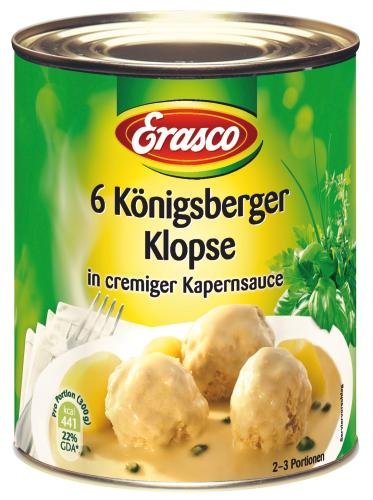 Erasco 6 Königsberger Klopse in Kapernsauce, 6er Pack (6 x 800 g Dose) von Erasco
