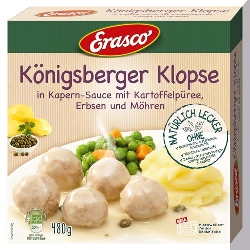 Erasco Klopse (480g) - Mit Erbsen & Möhren und Kartoffelpüree - Genuss wie bei Oma - Blitzschnell fertig - Einfach lecker (Packung mit 6) von Erasco