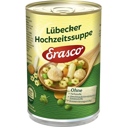 Erasco Lübecker Hochzeits-Suppe (6 x 390ml) - In rund 4 Minuten fertig – Mit feinem Eierstich – Ohne Schnickschnack - Einfach lecker von Erasco