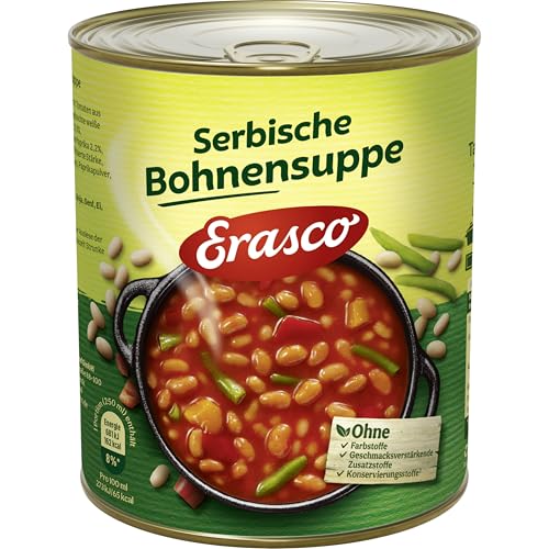 Erasco Serbische Bohnensuppe (6 x 750 ml), In rund 5 Minuten fertig – Mit viel Gemüse und Speck – Ohne Schnickschnack - Natürlich lecker von Erasco