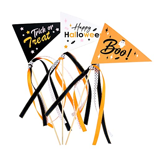 Ercadio 6 Stück Halloween Wimpel Papier Flaggen Halloween Boo Geist Dreieck Flaggen mit Bändern Hand Held Halloween Papier Wimpel für Halloween Party Feier Party Dekoration Supplies von Ercadio