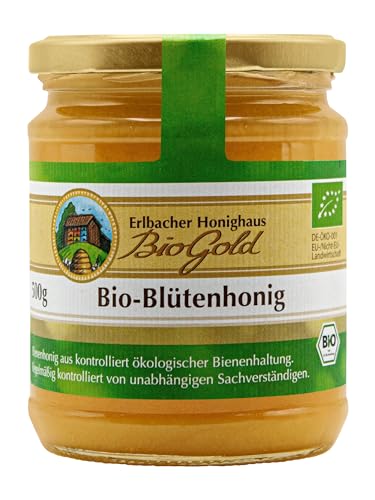 Erlbacher Honighaus BioGold Bio-Blütenhonig 500g cremig - Aromatisch-vollmündiger und feincremiger Honig aus ökologischer Bienenhaltung (1 x 500g) von Erlbacher Honighaus