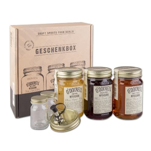 Likoer ODONNELL MOONSHINE Geschenkset 3 x 350ml mit Ausgiesser und Glas 1050 ml von Ermuri Genuss Company