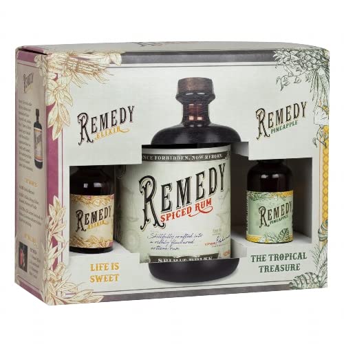 Rum REMEDY Spiced 41,5% Geschenkset mit Elixier/Pineapple Miniatur 800 ml von Dttra