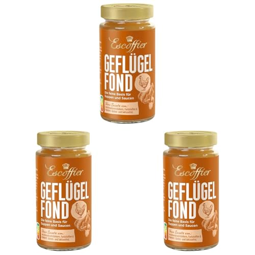 Escoffier - Geflügelfond , Ideal für Suppen oder Saucen , Ohne Geschmacksverstärker, Farbstoffe oder Palmfett , Gluten und laktosefrei , 1 x 400 ml (Packung mit 3) von Escoffier