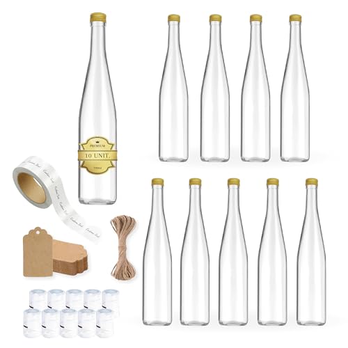 10 Glasflaschen 700 ml mit goldfarbenem Schraubverschluss + 10 Siegel + 10 selbstklebende Etiketten + 10 Etiketten aus Kraftpapier + Schnur – Rum, Whiskey, Wodka – Flasche für Olivenöl, Wasser, Likör von Espirito Rebelde