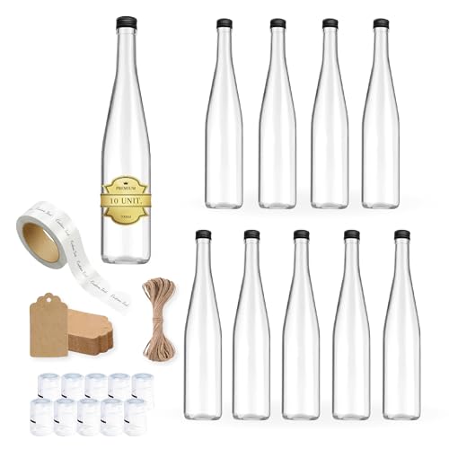 10 Glasflaschen 700 ml mit schwarzem Schraubverschluss + 10 Siegel + 10 selbstklebende Etiketten + 10 Etiketten aus Kraftpapier + Schnur – Rum, Whiskey, Wodka – Flasche für Olivenöl, Wasser, Likör von Espirito Rebelde