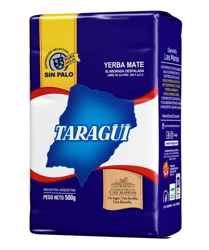 Taragui Mate-Tee SIN PALO, Argentinischer Mate-Tee ohne Staub, Fleischige Blätter ohne Stöcke oder Zweige, Anregend und energetisierend, Perfekter Ersatz für Kaffee oder Energy-Drinks, 500 g von Taragüi